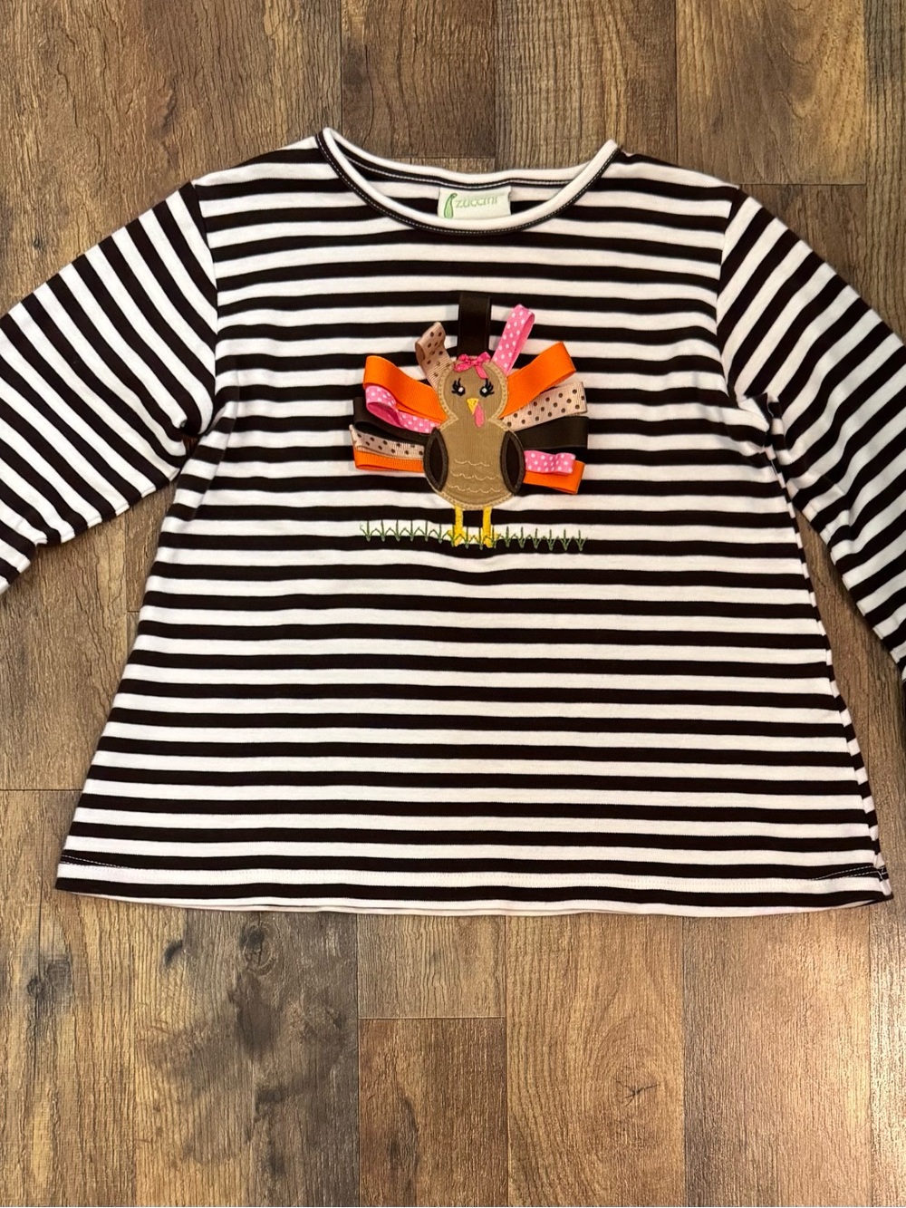 Zuccini Kids Thanksgiving Turkey Striped Ruffle
Sleeve Top 6X